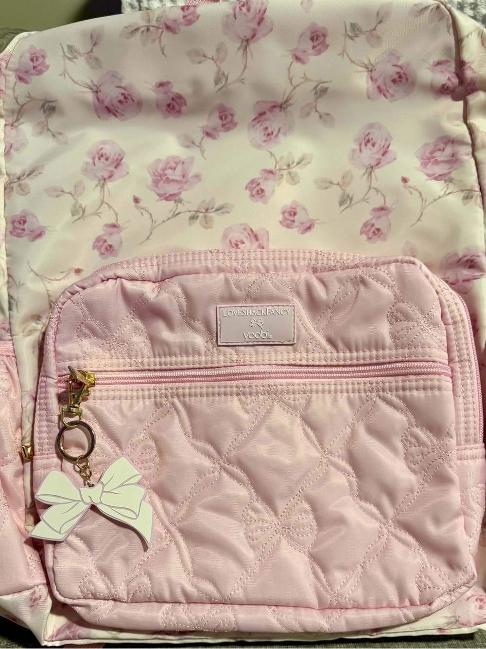 Loveshack Fancy x Yoobi Pink Quilted Bow Accent Women’s Backpack
